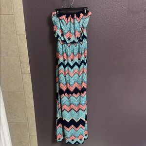 Chevron Strapless Maxi Dress